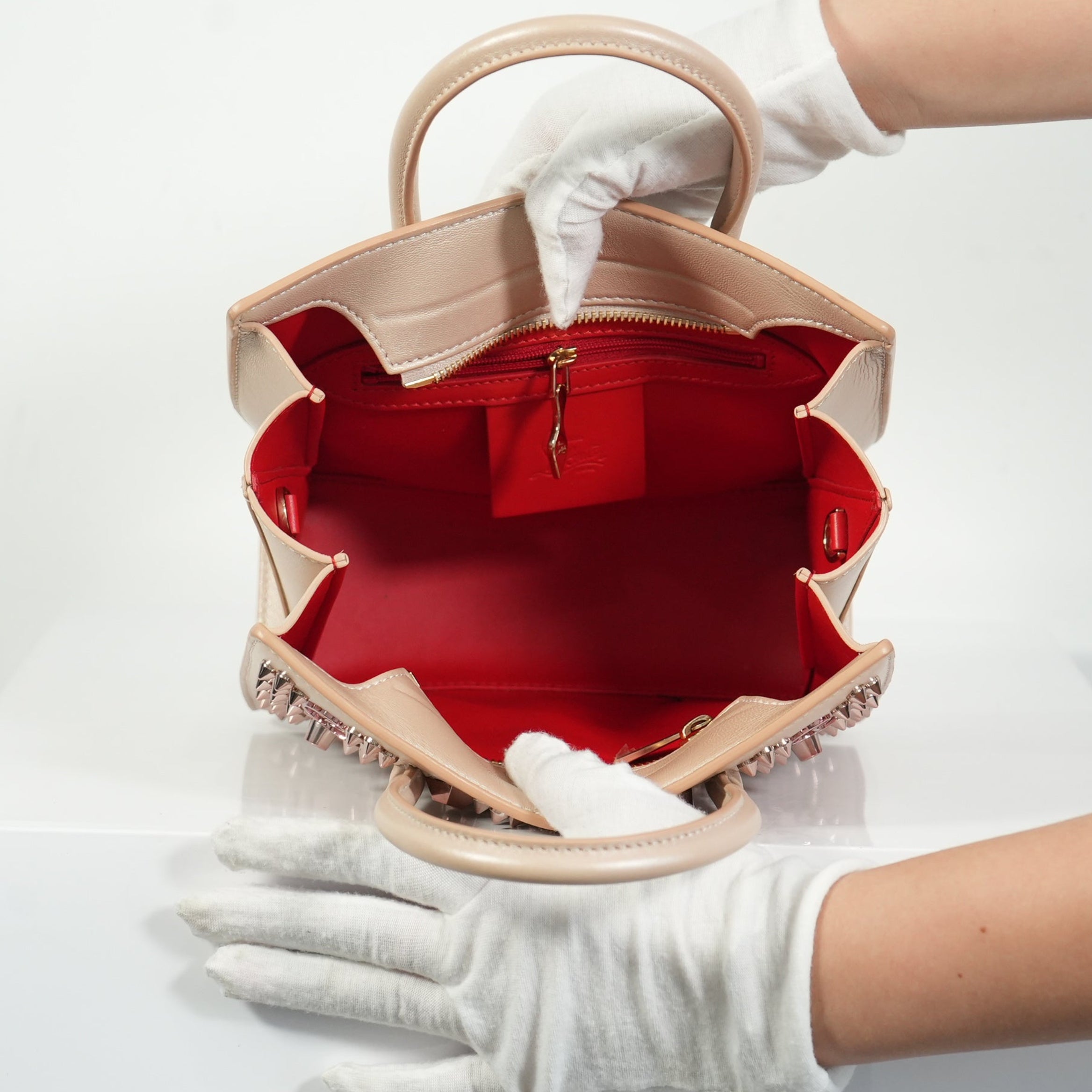 Christian Louboutin Paloa Mini Studded Leather Tote Bag in the Leche Colorway