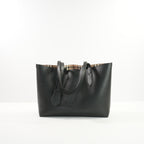 Burberry Black Grainy Calfskin Haymarket Check Reversible Tote
