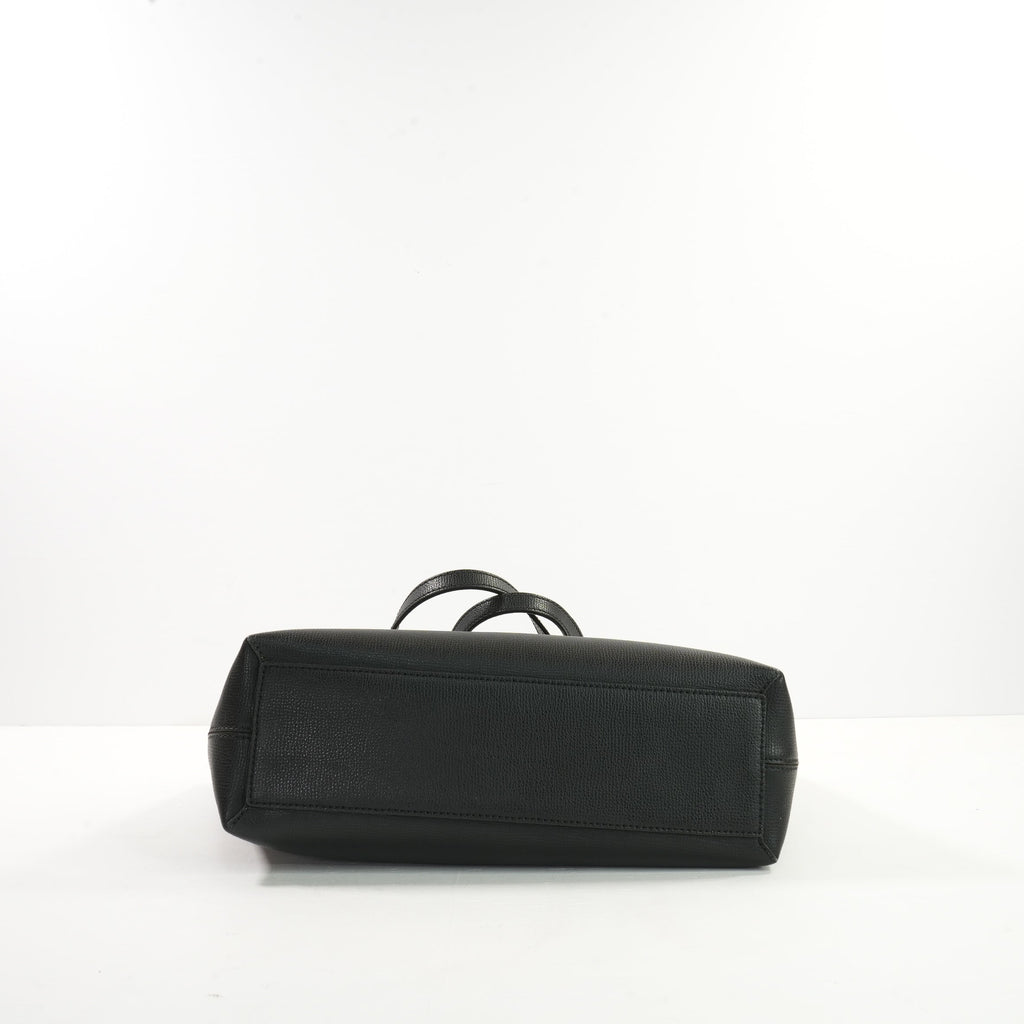 Burberry Black Grainy Calfskin Haymarket Check Reversible Tote