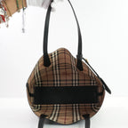 Burberry Black Grainy Calfskin Haymarket Check Reversible Tote