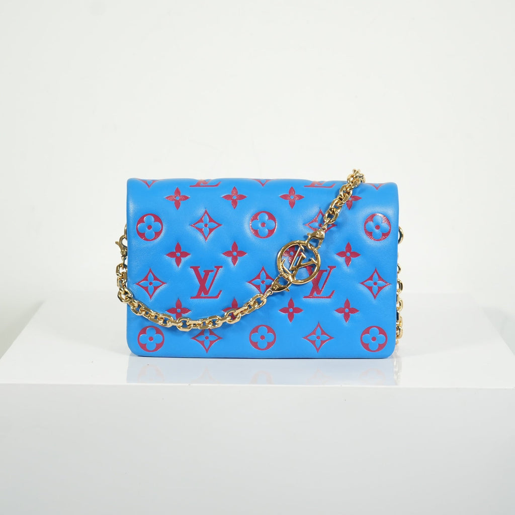 Louis Vuitton Red/Blue Lambskin Leather Pochette Coussin Full Set
