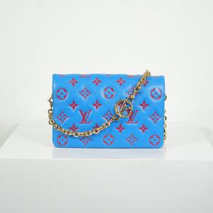 Louis Vuitton Red/Blue Lambskin Leather Pochette Coussin Full Set