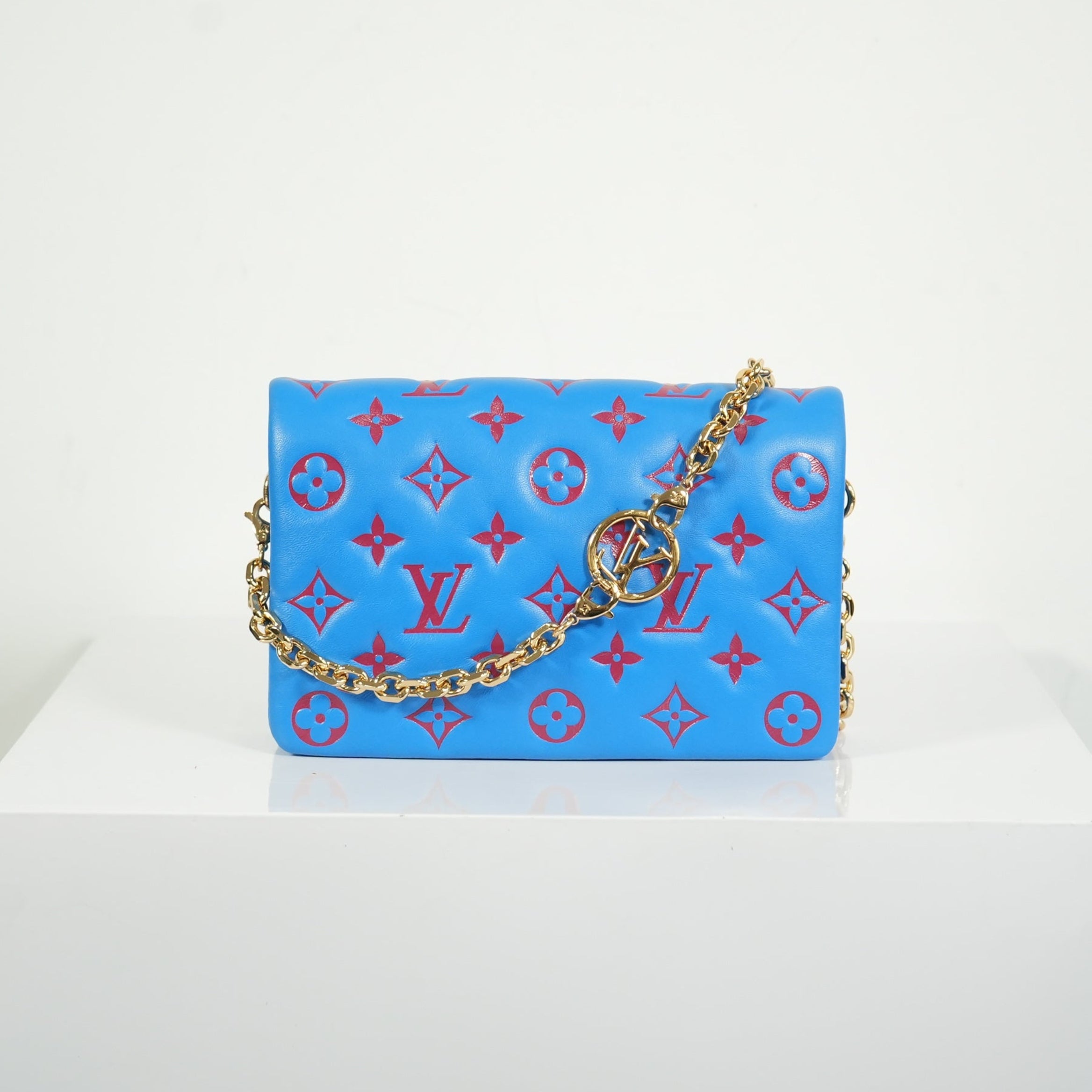 Louis Vuitton Red/Blue Lambskin Leather Pochette Coussin Full Set