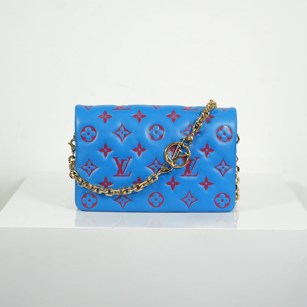 Louis Vuitton Red/Blue Lambskin Leather Pochette Coussin Full Set