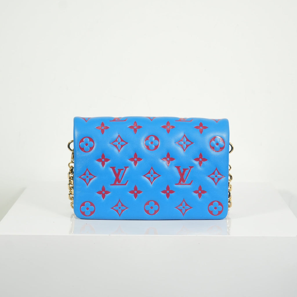 Louis Vuitton Red/Blue Lambskin Leather Pochette Coussin Full Set