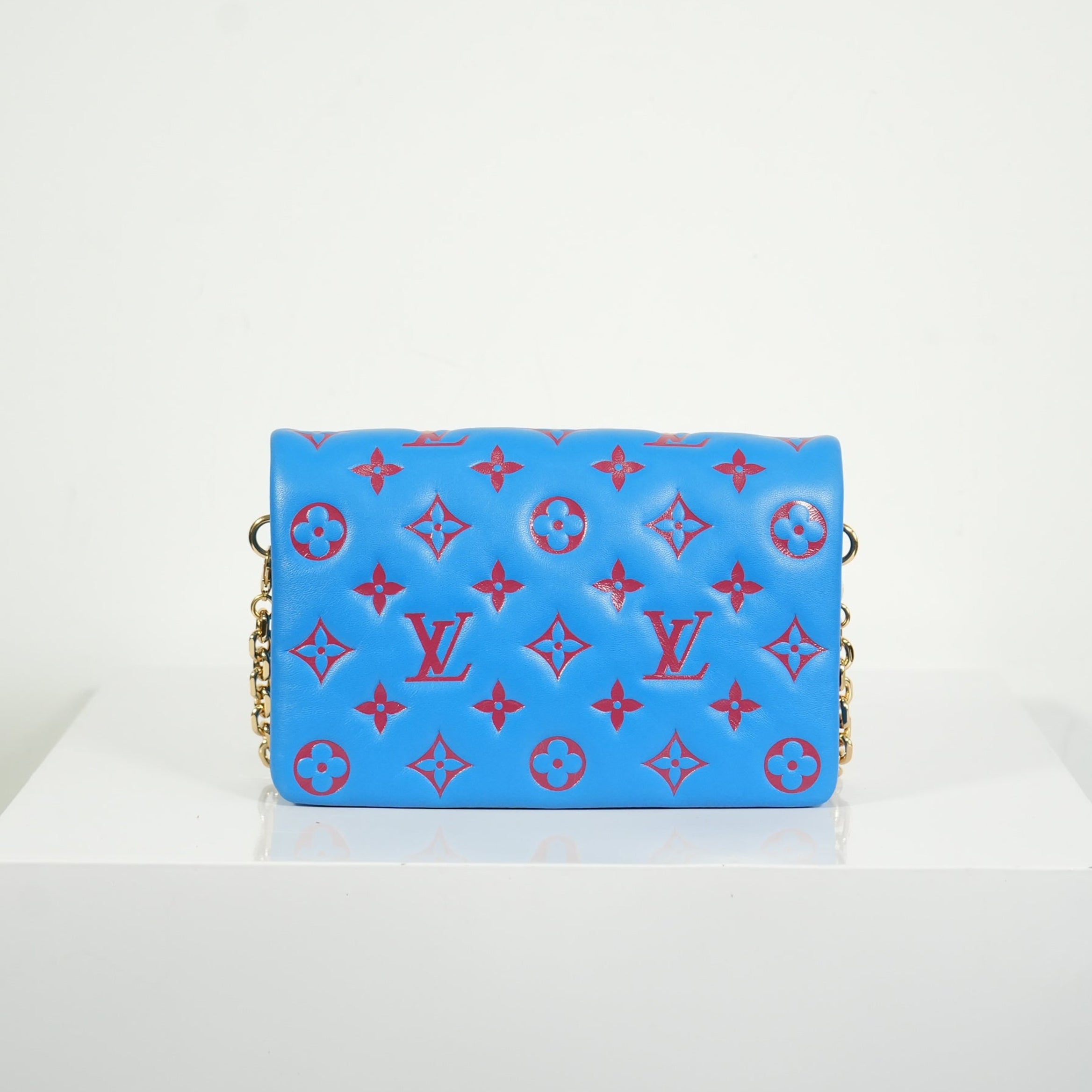Louis Vuitton Red/Blue Lambskin Leather Pochette Coussin Full Set