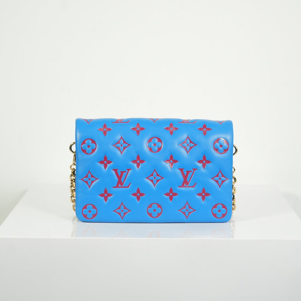 Louis Vuitton Red/Blue Lambskin Leather Pochette Coussin Full Set