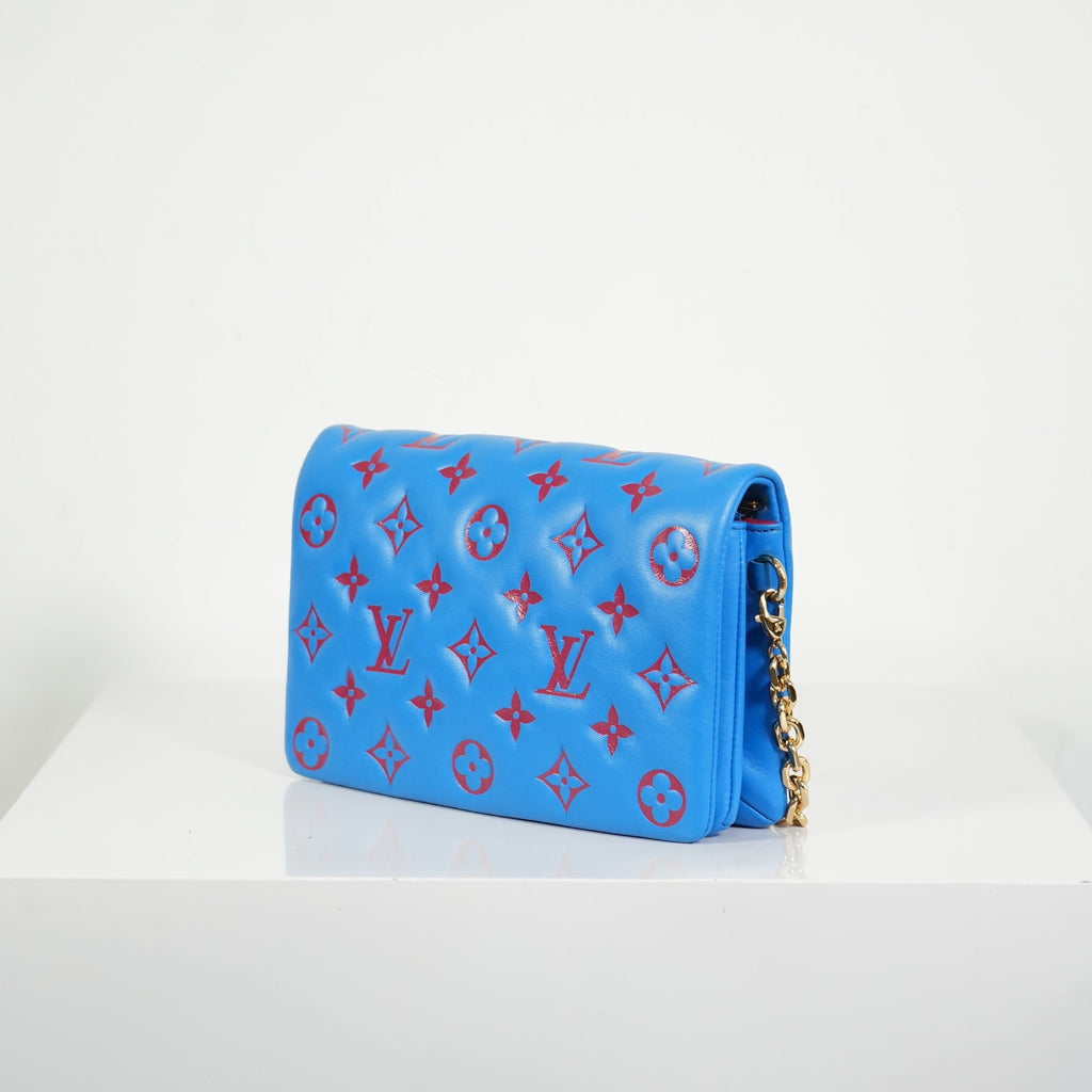 Louis Vuitton Red/Blue Lambskin Leather Pochette Coussin Full Set