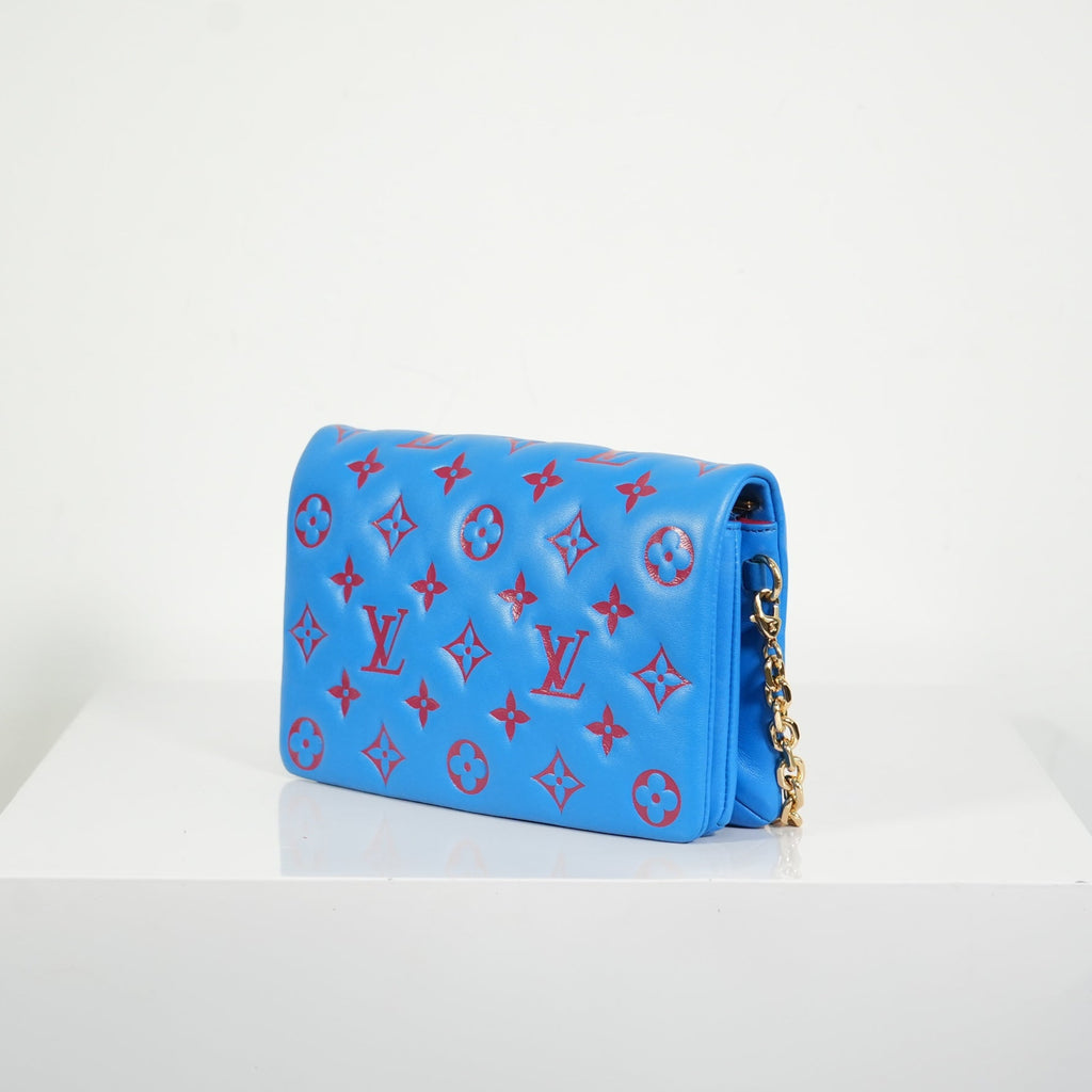 Louis Vuitton Red/Blue Lambskin Leather Pochette Coussin Full Set