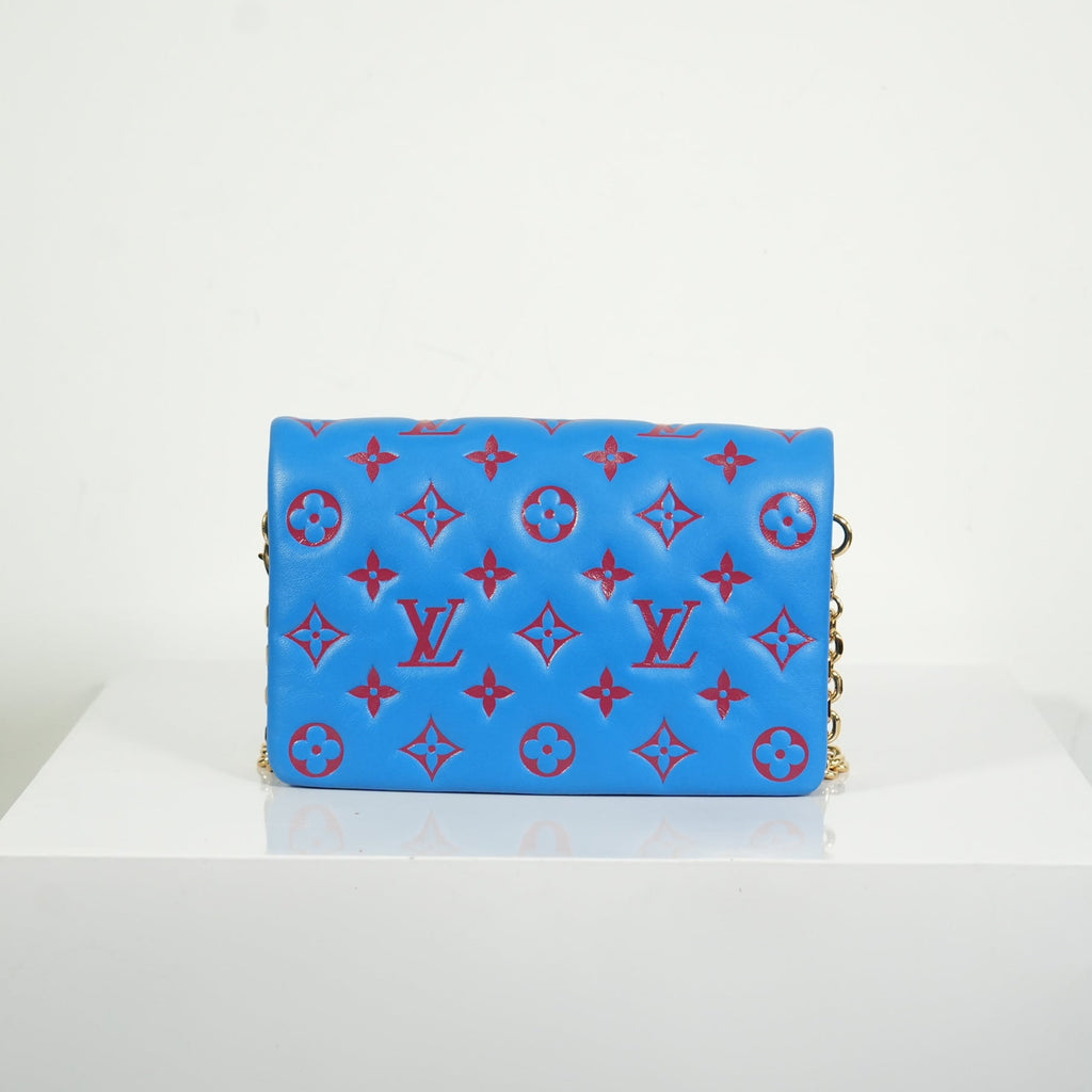 Louis Vuitton Red/Blue Lambskin Leather Pochette Coussin Full Set