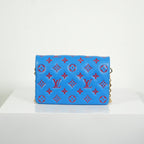 Louis Vuitton Red/Blue Lambskin Leather Pochette Coussin Full Set