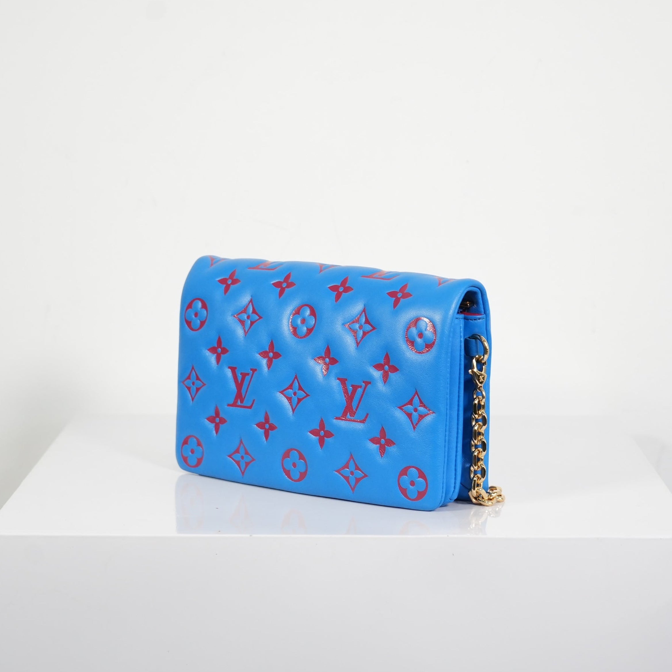 Louis Vuitton Red/Blue Lambskin Leather Pochette Coussin Full Set