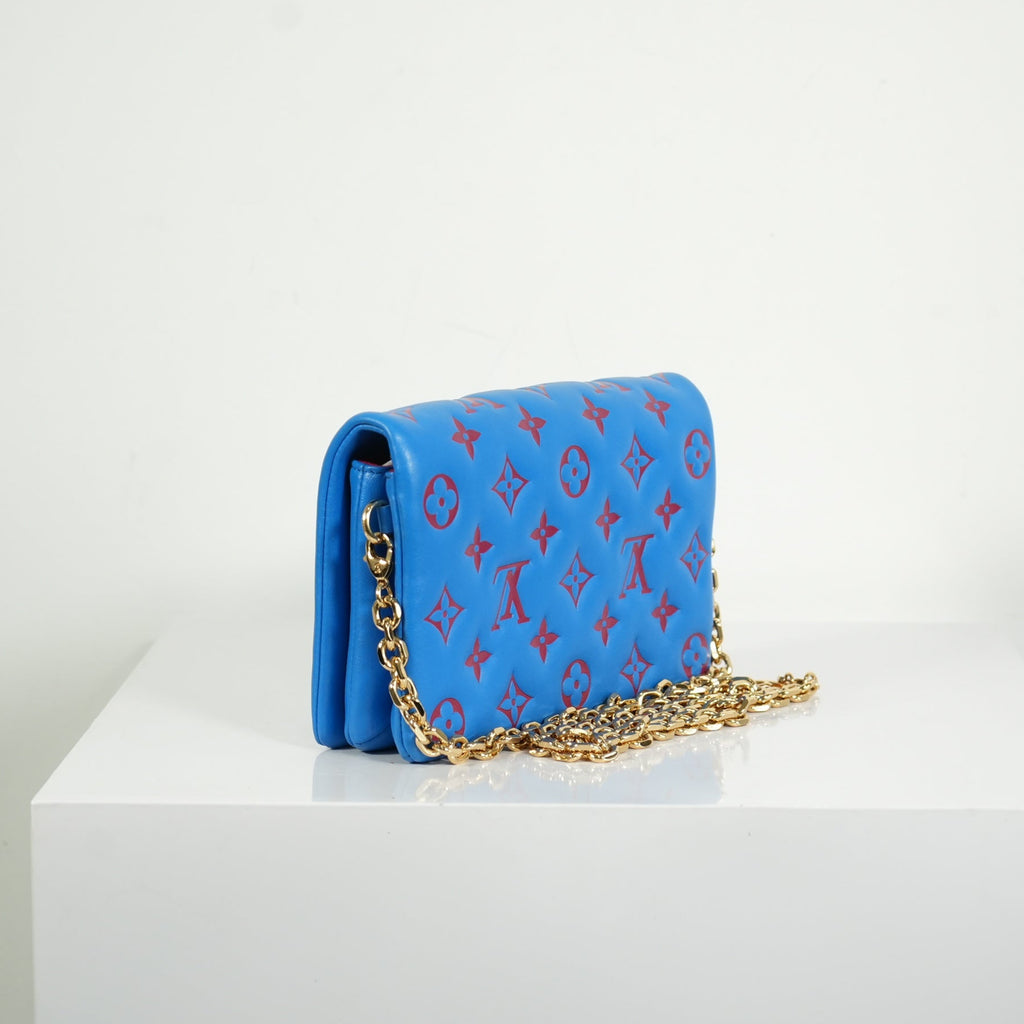 Louis Vuitton Red/Blue Lambskin Leather Pochette Coussin Full Set