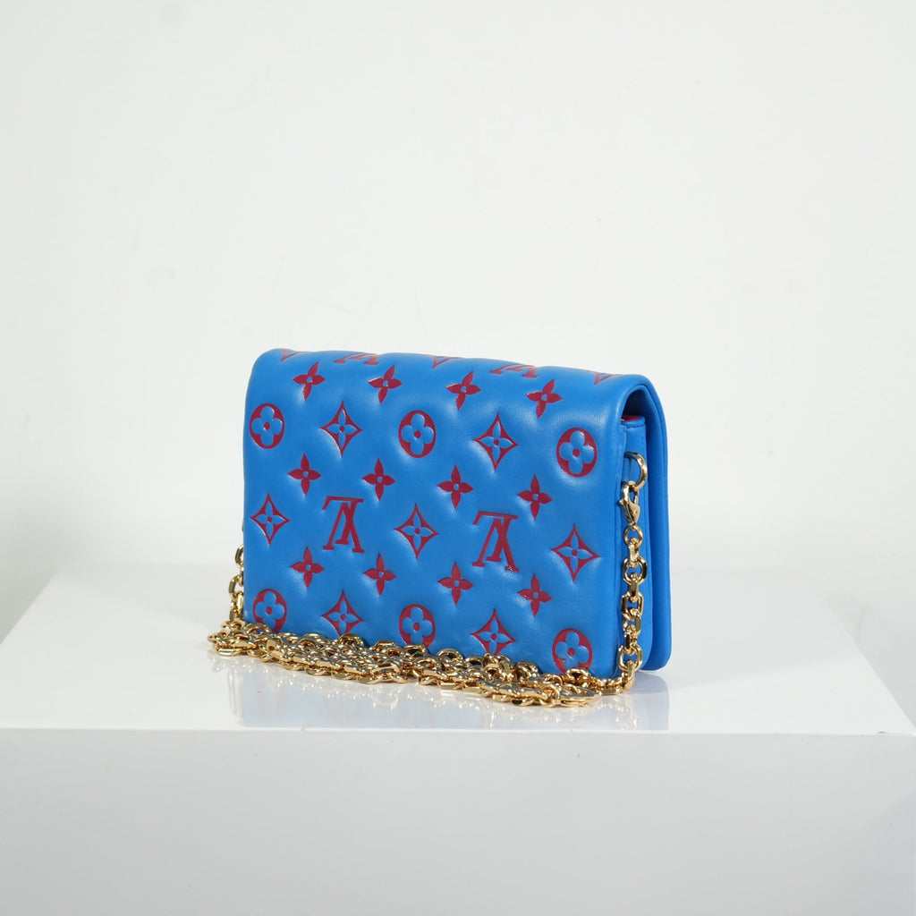 Louis Vuitton Red/Blue Lambskin Leather Pochette Coussin Full Set