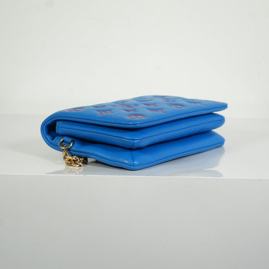 Louis Vuitton Red/Blue Lambskin Leather Pochette Coussin Full Set