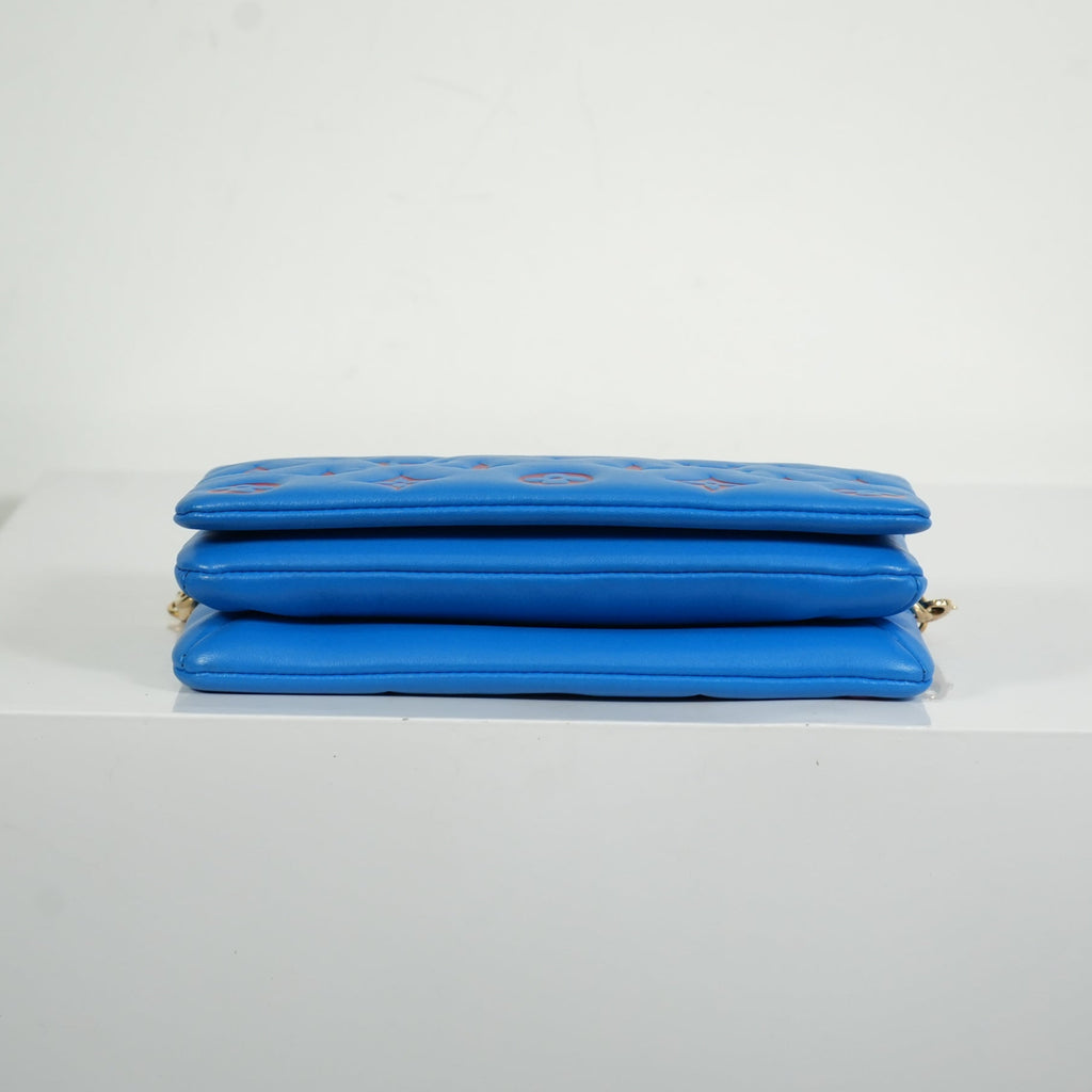 Louis Vuitton Red/Blue Lambskin Leather Pochette Coussin Full Set