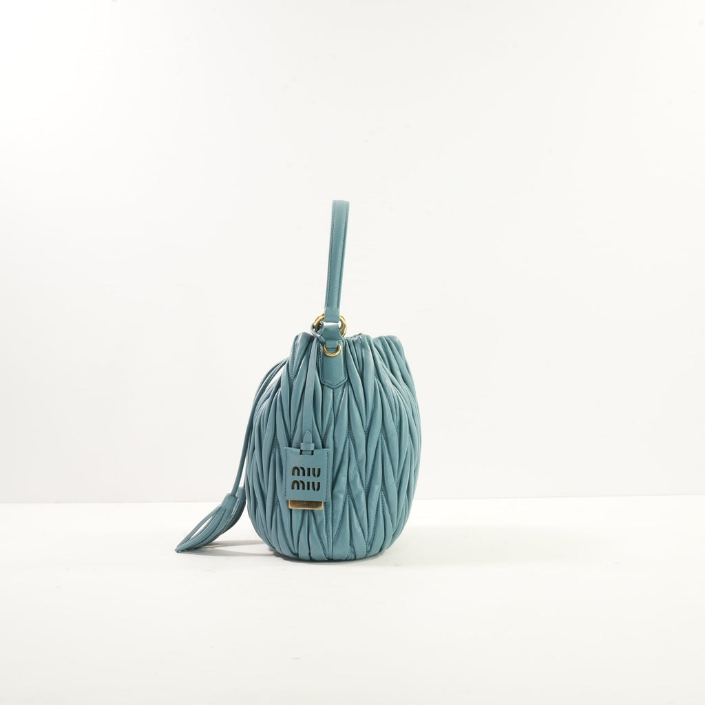 Miu Miu Blue Nappa Leather Bucket Bag