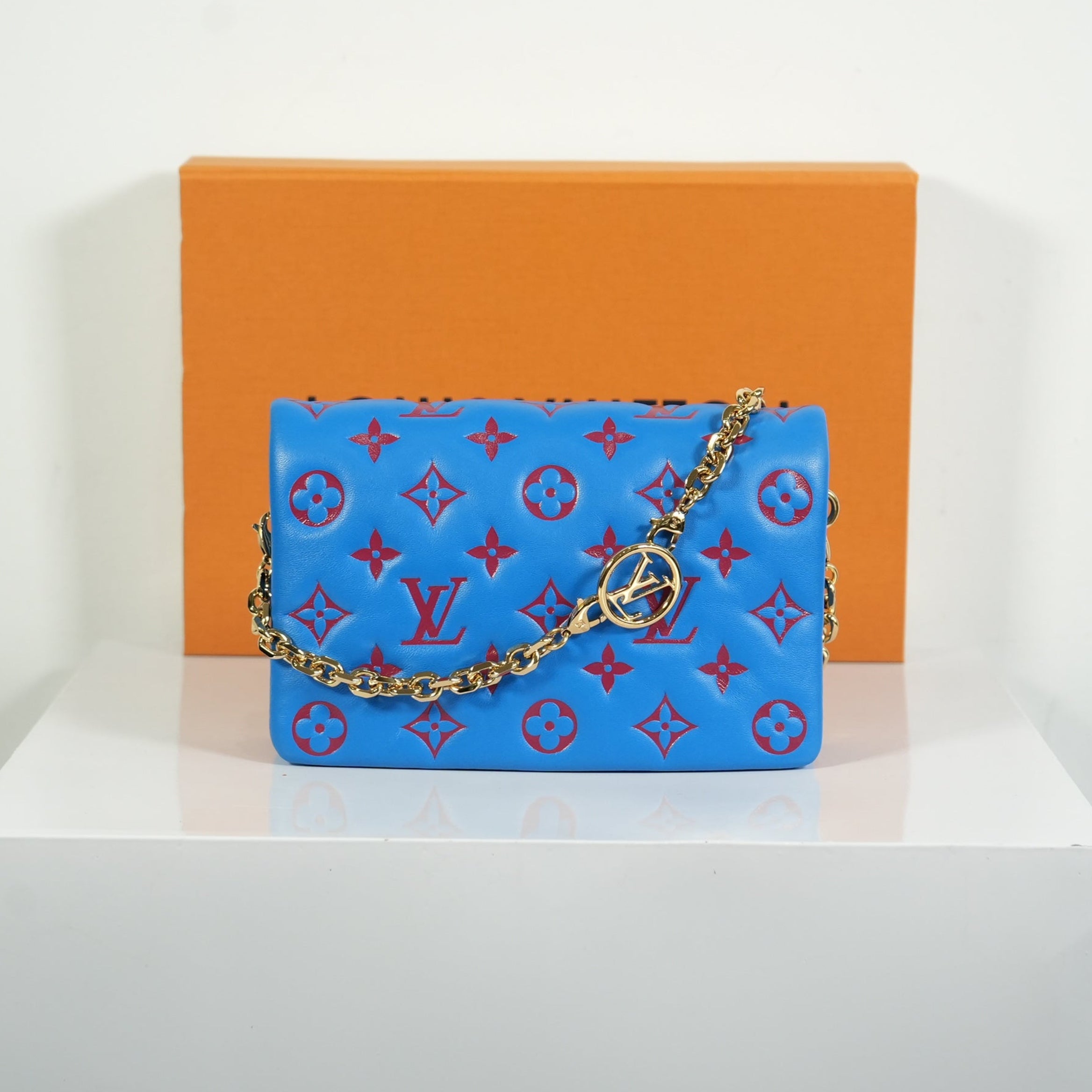 Louis Vuitton Red/Blue Lambskin Leather Pochette Coussin Full Set