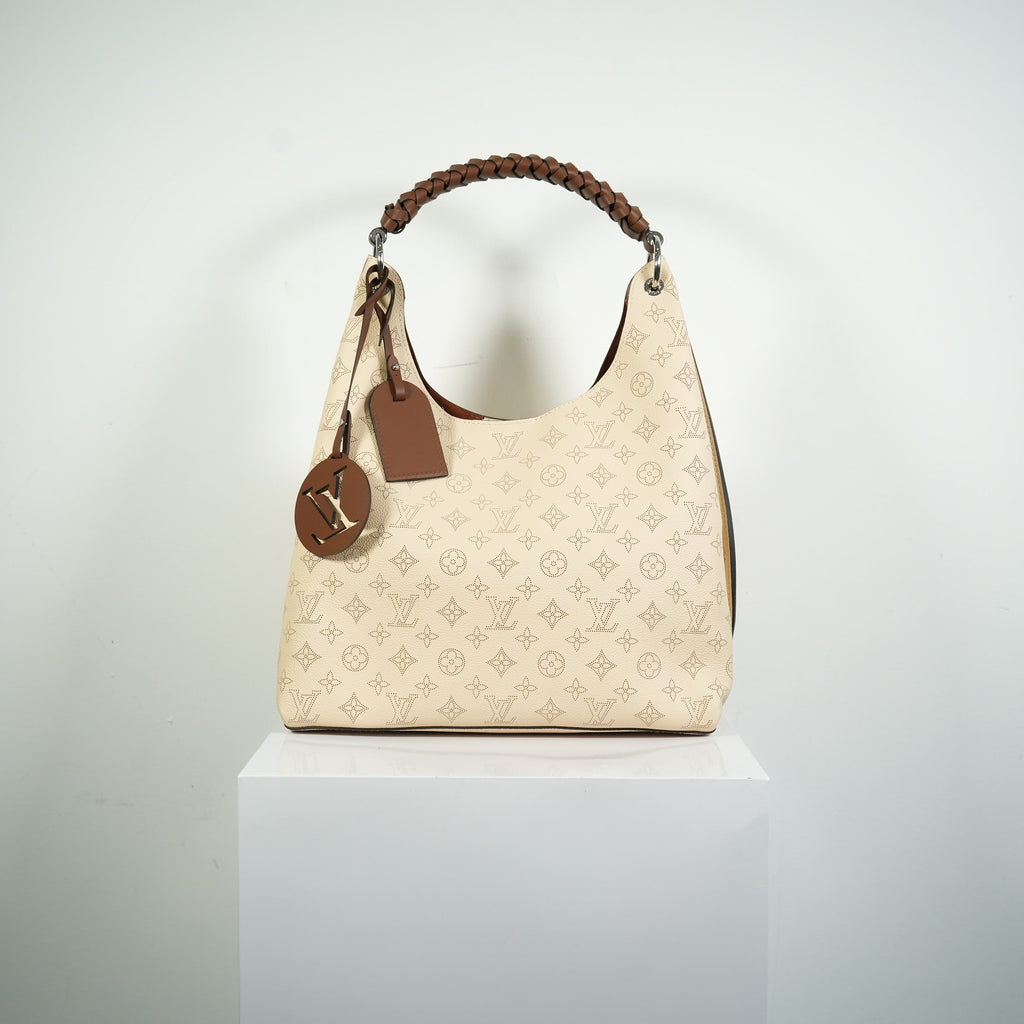 Louis Vuitton Caramel Hobo Creme Beige Mahina Perforated Calf Leather Bag FULL SET