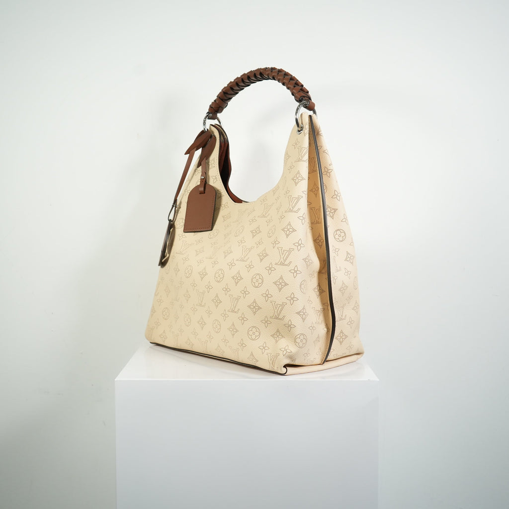 Louis Vuitton Caramel Hobo Creme Beige Mahina Perforated Calf Leather Bag FULL SET