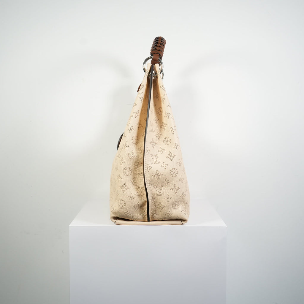 Louis Vuitton Caramel Hobo Creme Beige Mahina Perforated Calf Leather Bag FULL SET