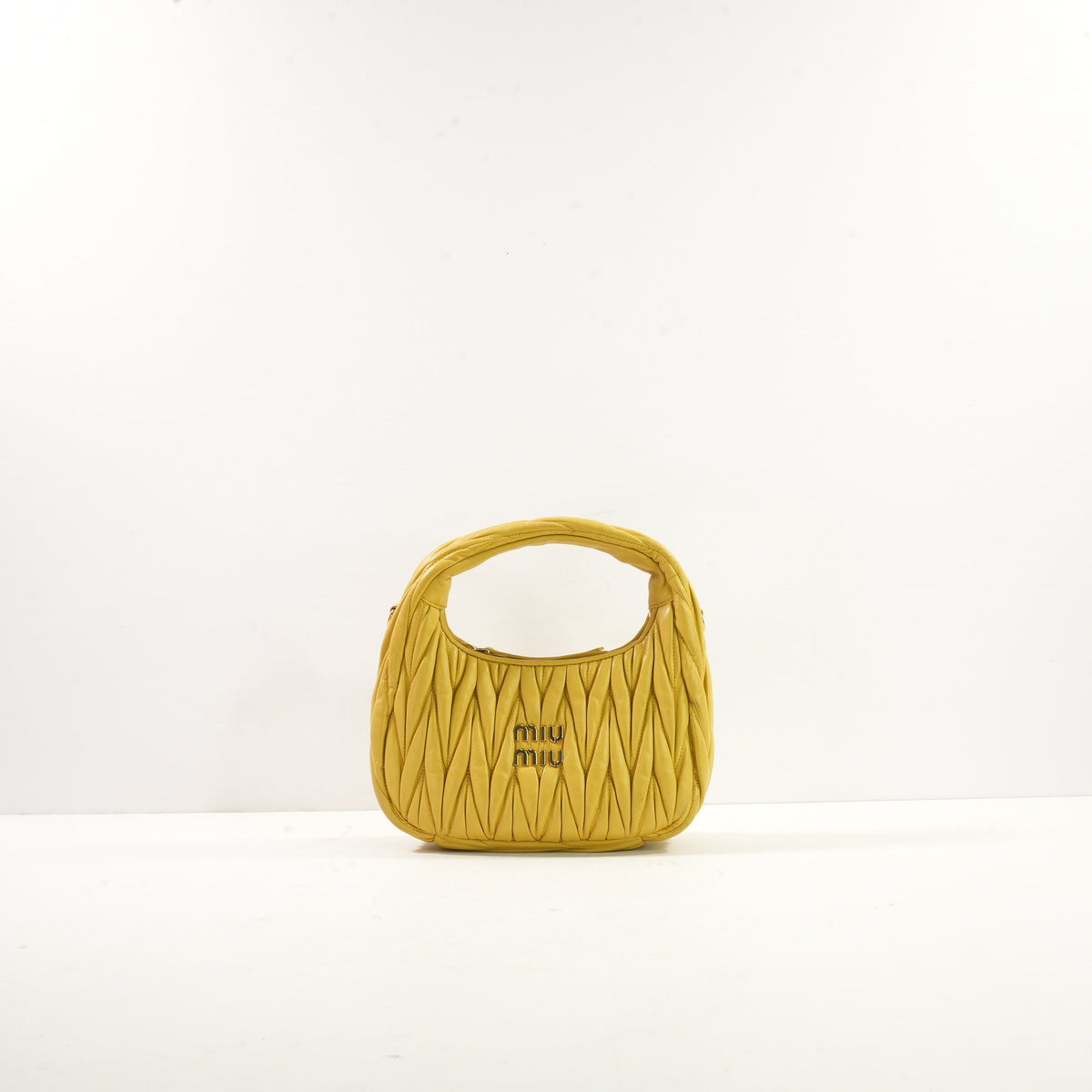Miu Miu Yellow Wander Matelasse Nappa Leather Small Hobo Bag W/Strap