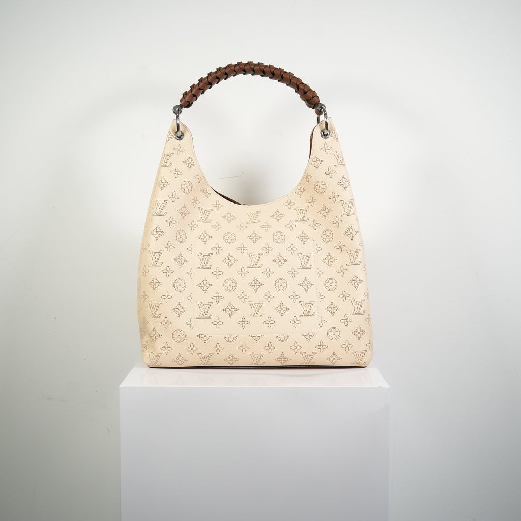 Louis Vuitton Caramel Hobo Creme Beige Mahina Perforated Calf Leather Bag FULL SET