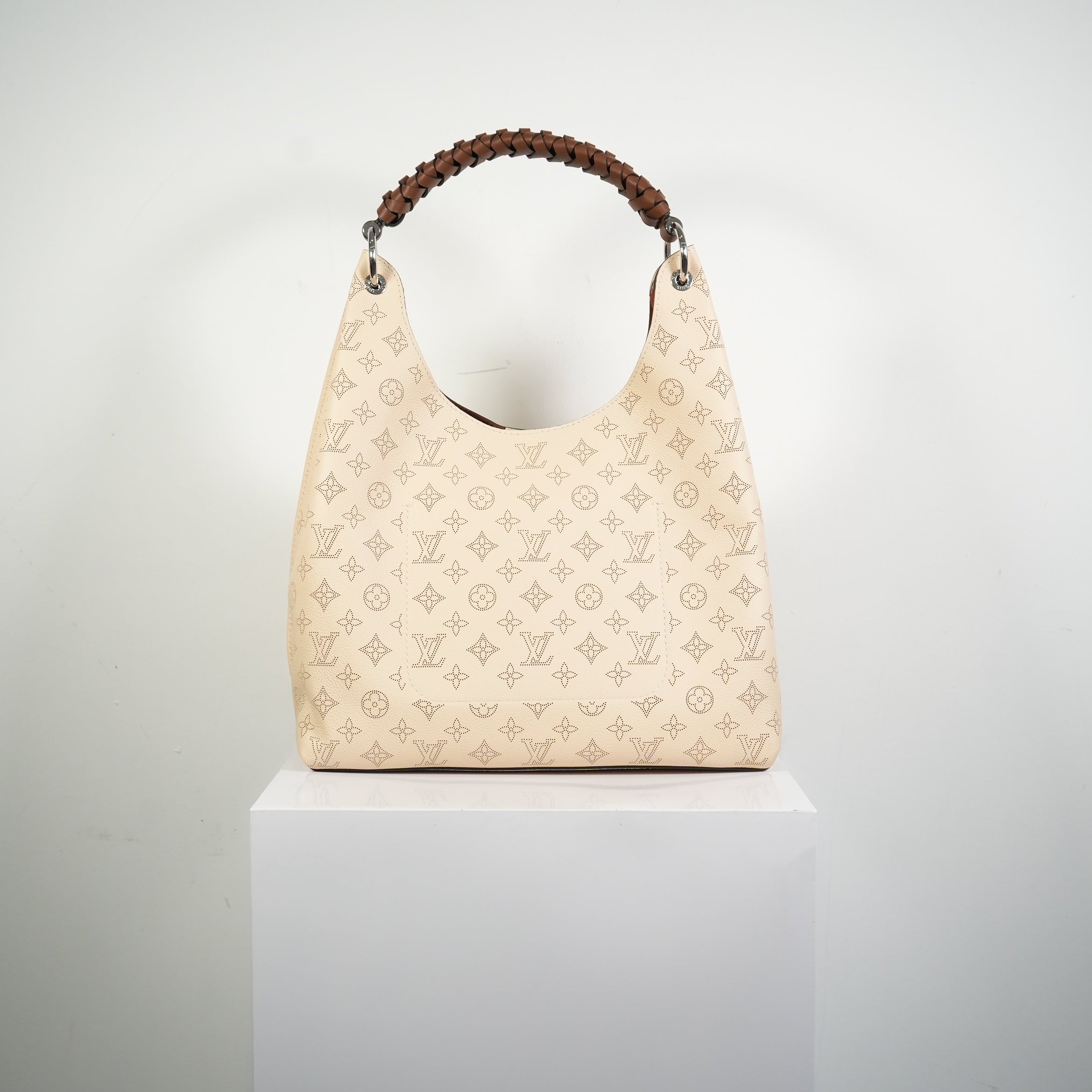 Louis Vuitton Caramel Hobo Creme Beige Mahina Perforated Calf Leather Bag FULL SET