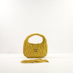 Miu Miu Yellow Wander Matelasse Nappa Leather Small Hobo Bag W/Strap