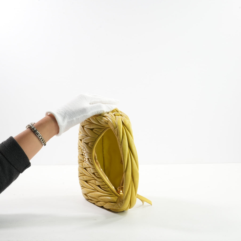 Miu Miu Yellow Wander Matelasse Nappa Leather Small Hobo Bag W/Strap