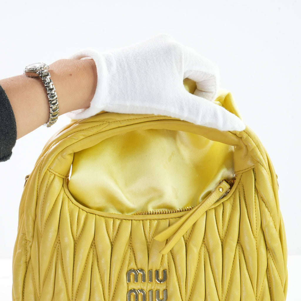 Miu Miu Yellow Wander Matelasse Nappa Leather Small Hobo Bag W/Strap