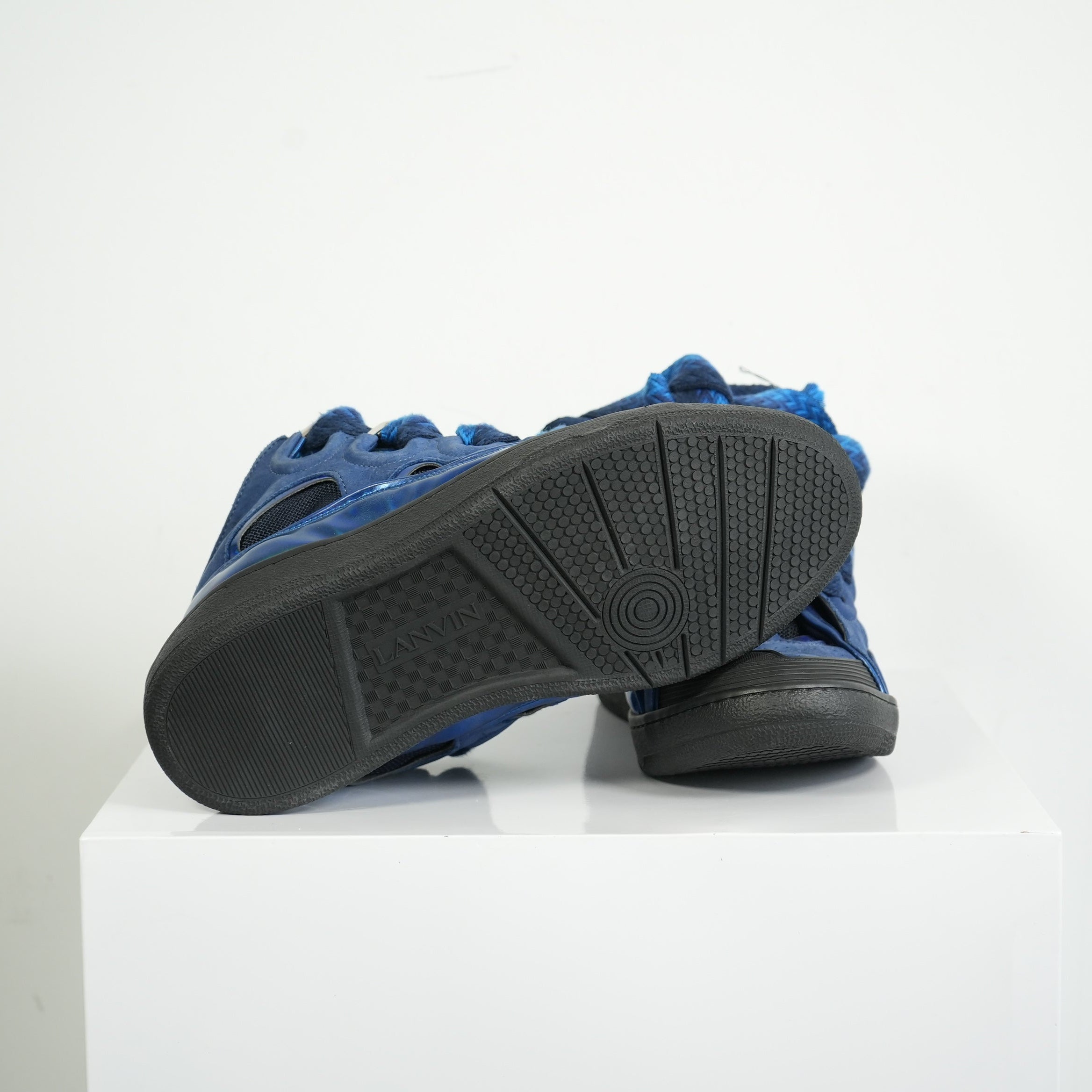 Lanvin Curb Blue Suede Sneakers Size 44