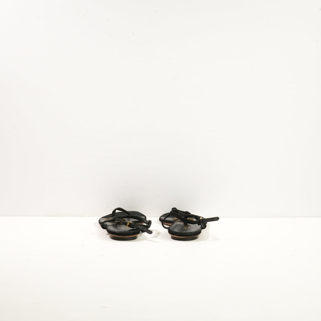 Black Gucci Velvet String Sandals 38 1/2 W/Dustbag
