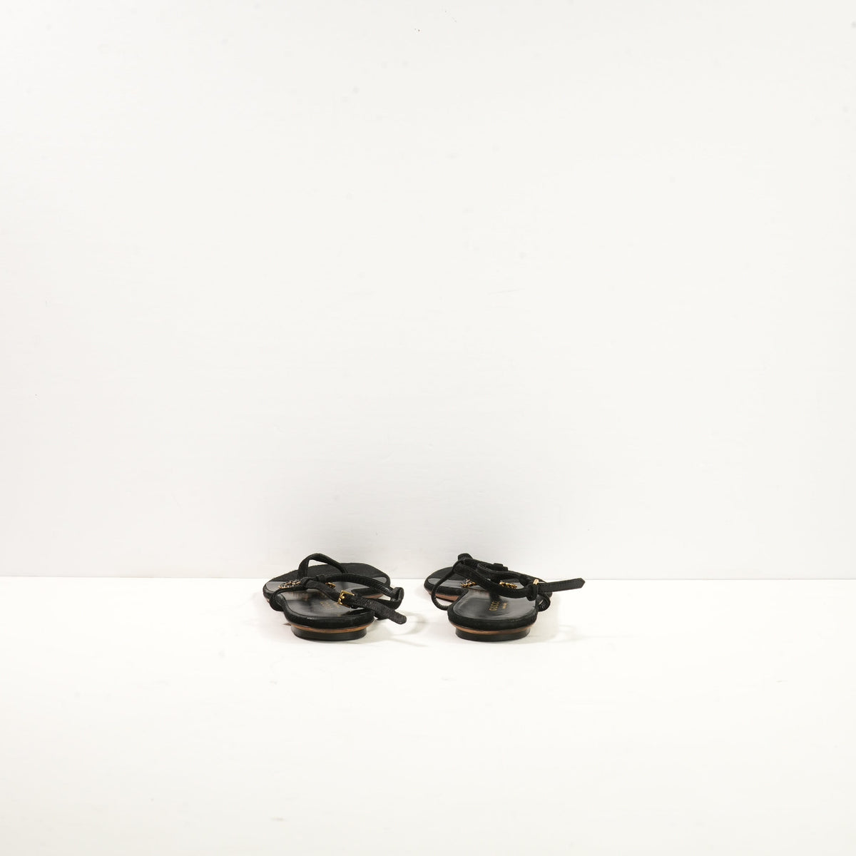 Black Gucci Velvet String Sandals 38 1/2 W/Dustbag