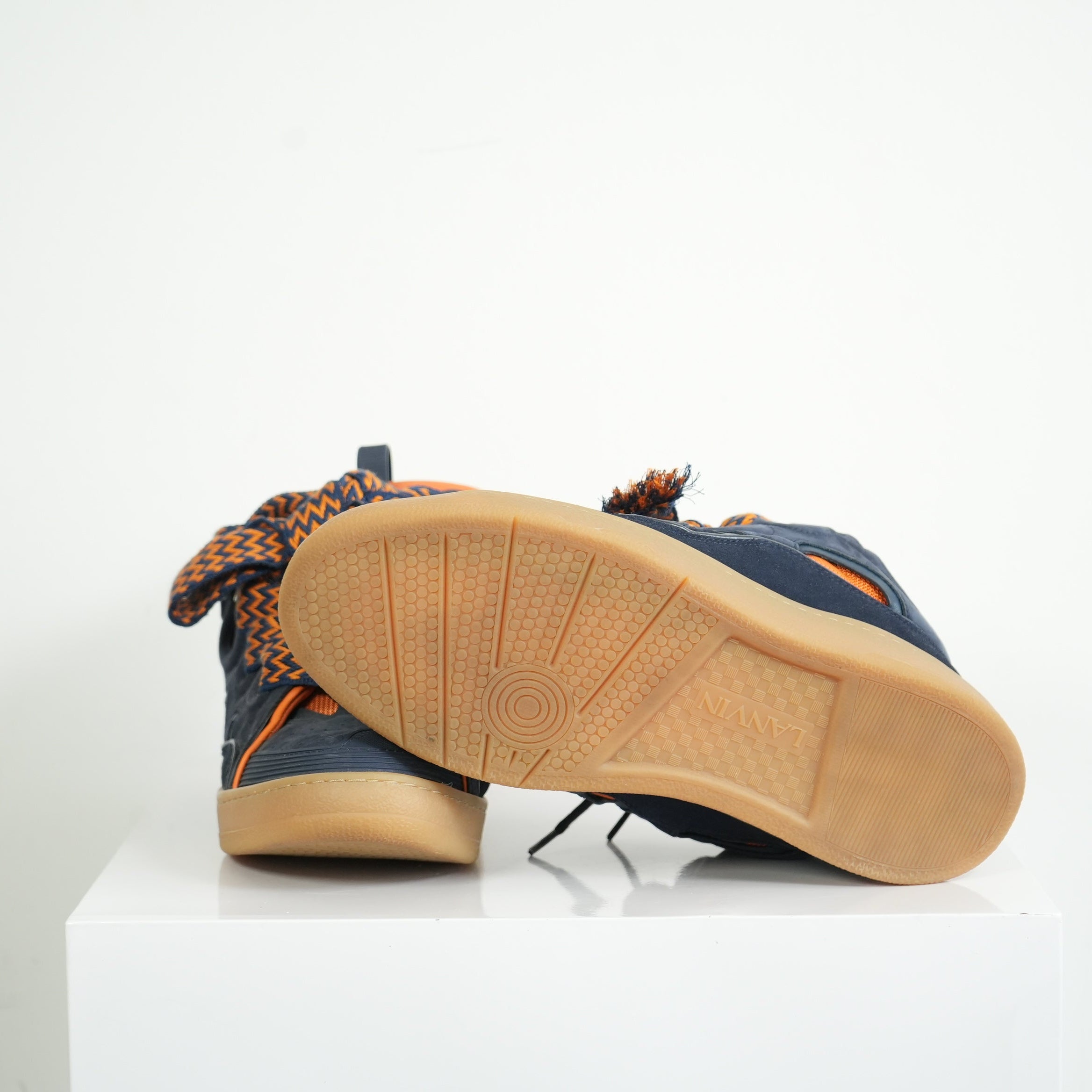 Lanvin x SSENSE Navy and Orange Sneakers Size 44