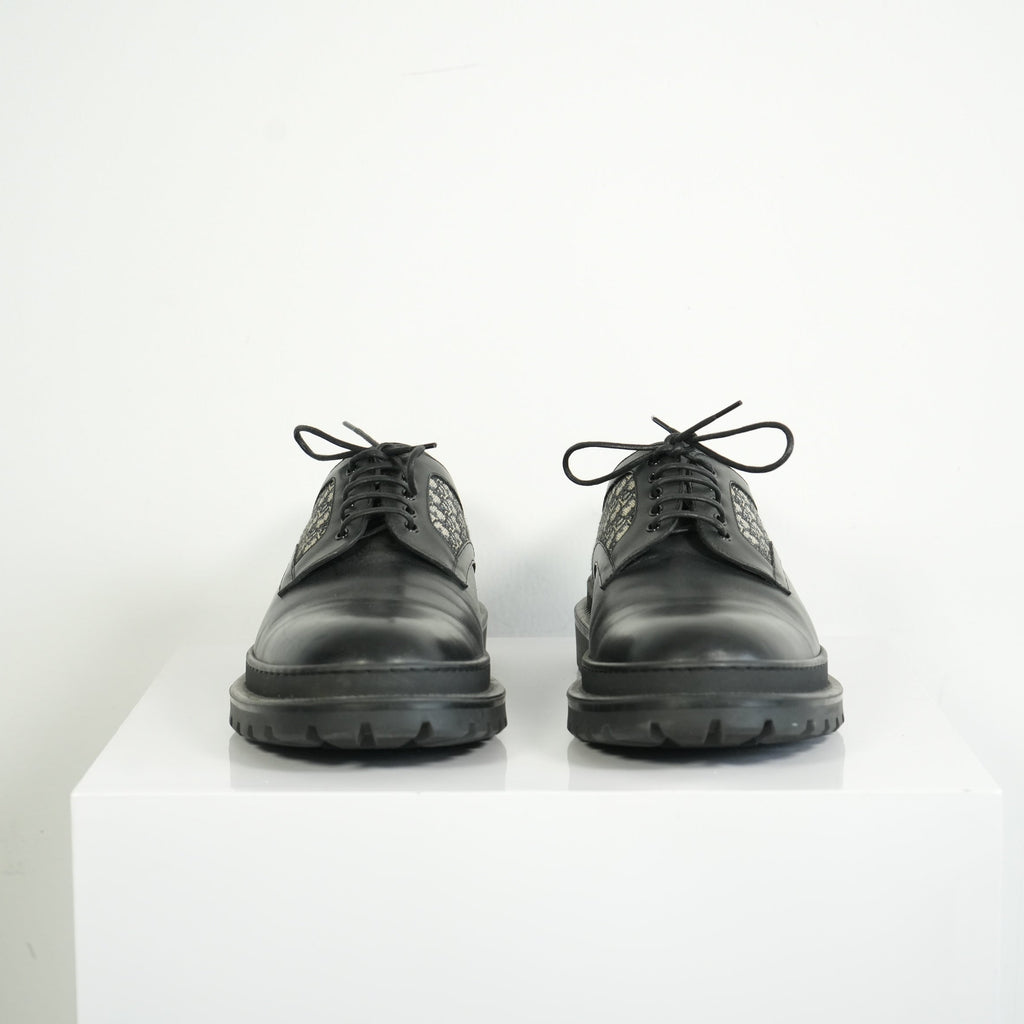Christian Dior Dior Explorer Derby Black Leather Monogram Dress Shoes Size 45
