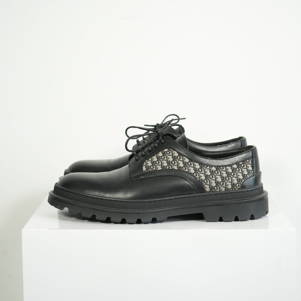 Christian Dior Dior Explorer Derby Black Leather Monogram Dress Shoes Size 45