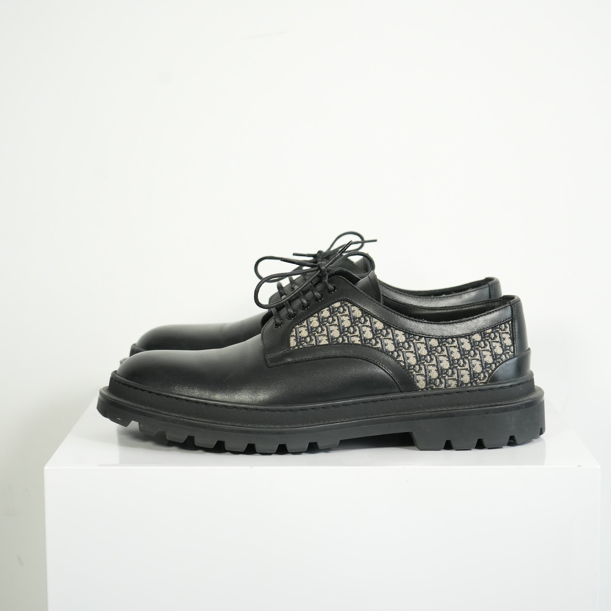 Christian Dior Dior Explorer Derby Black Leather Monogram Dress Shoes Size 45
