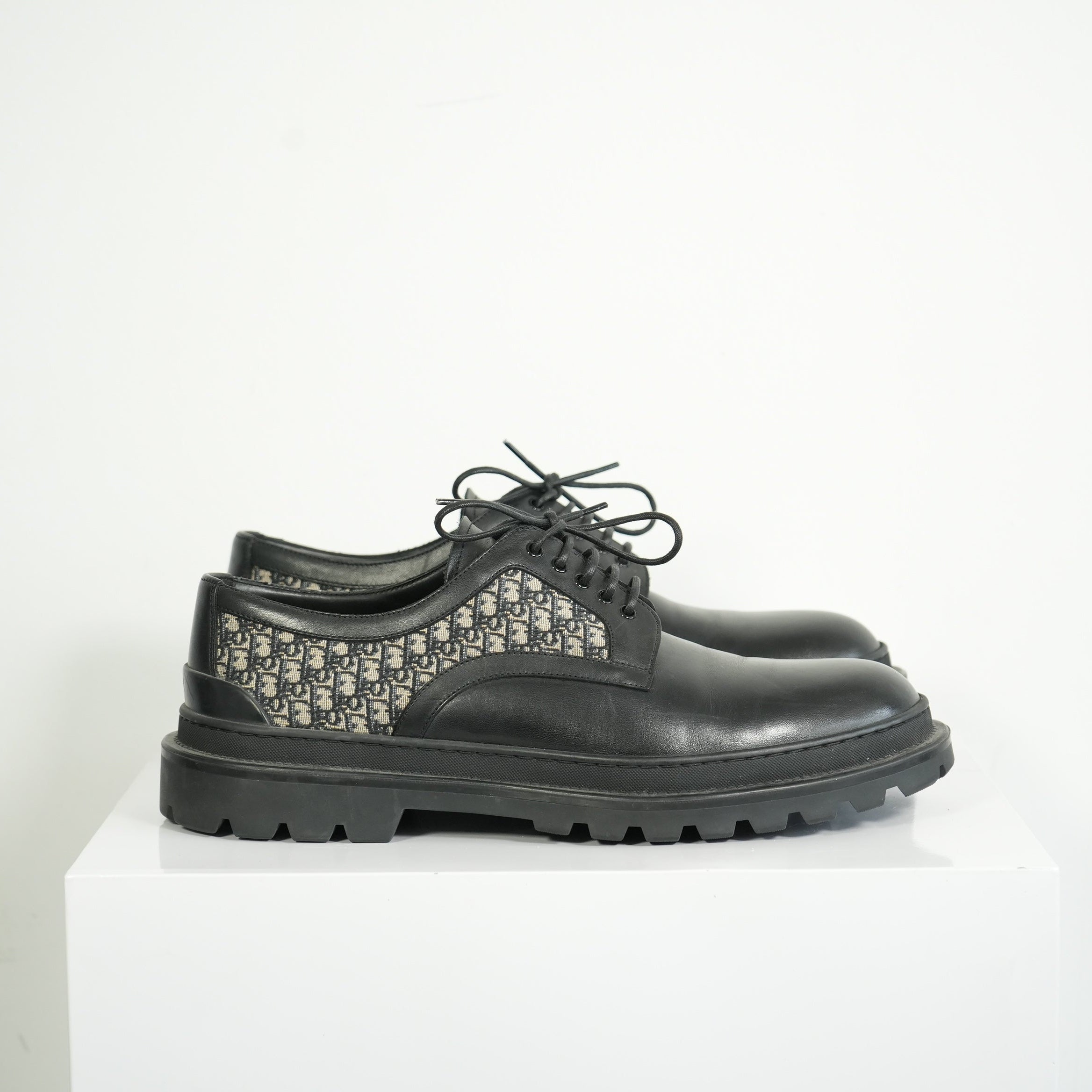 Christian Dior Dior Explorer Derby Black Leather Monogram Dress Shoes Size 45