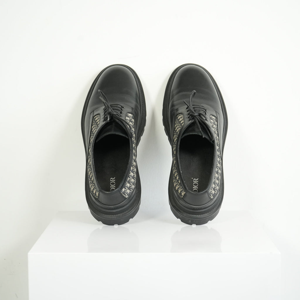 Christian Dior Dior Explorer Derby Black Leather Monogram Dress Shoes Size 45
