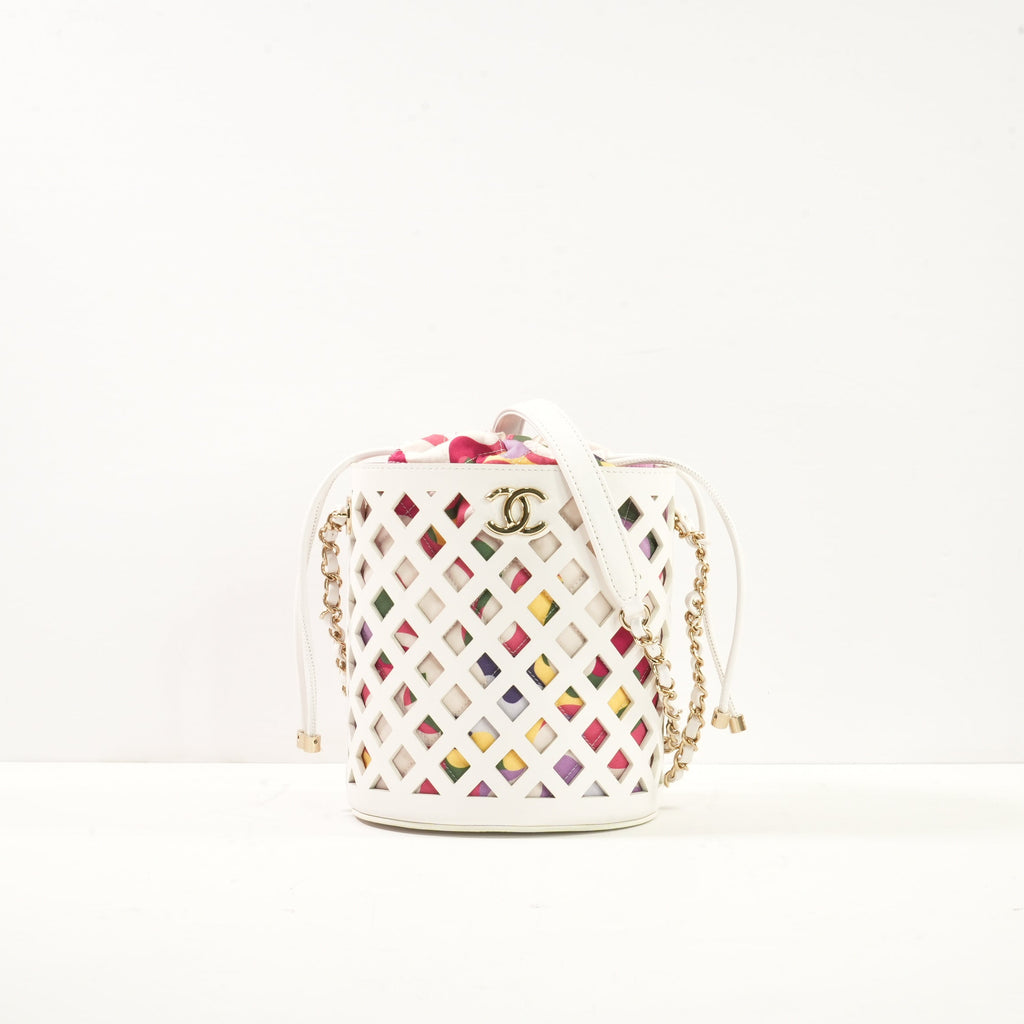 Chanel White See-Through Drawstring Bucket Bag