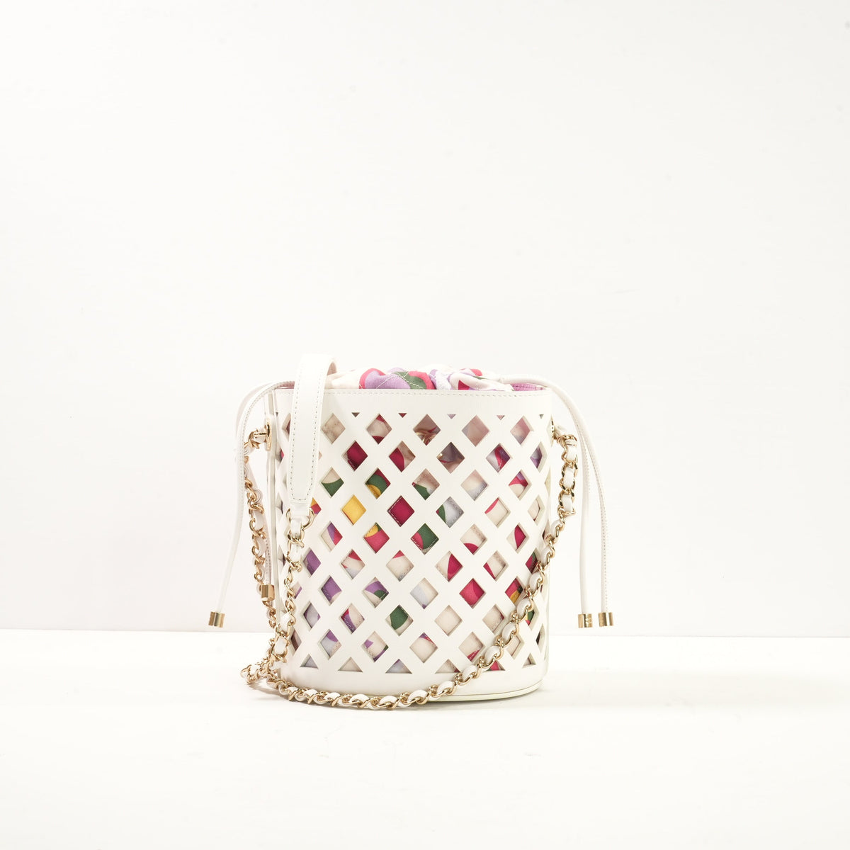 Chanel White See-Through Drawstring Bucket Bag