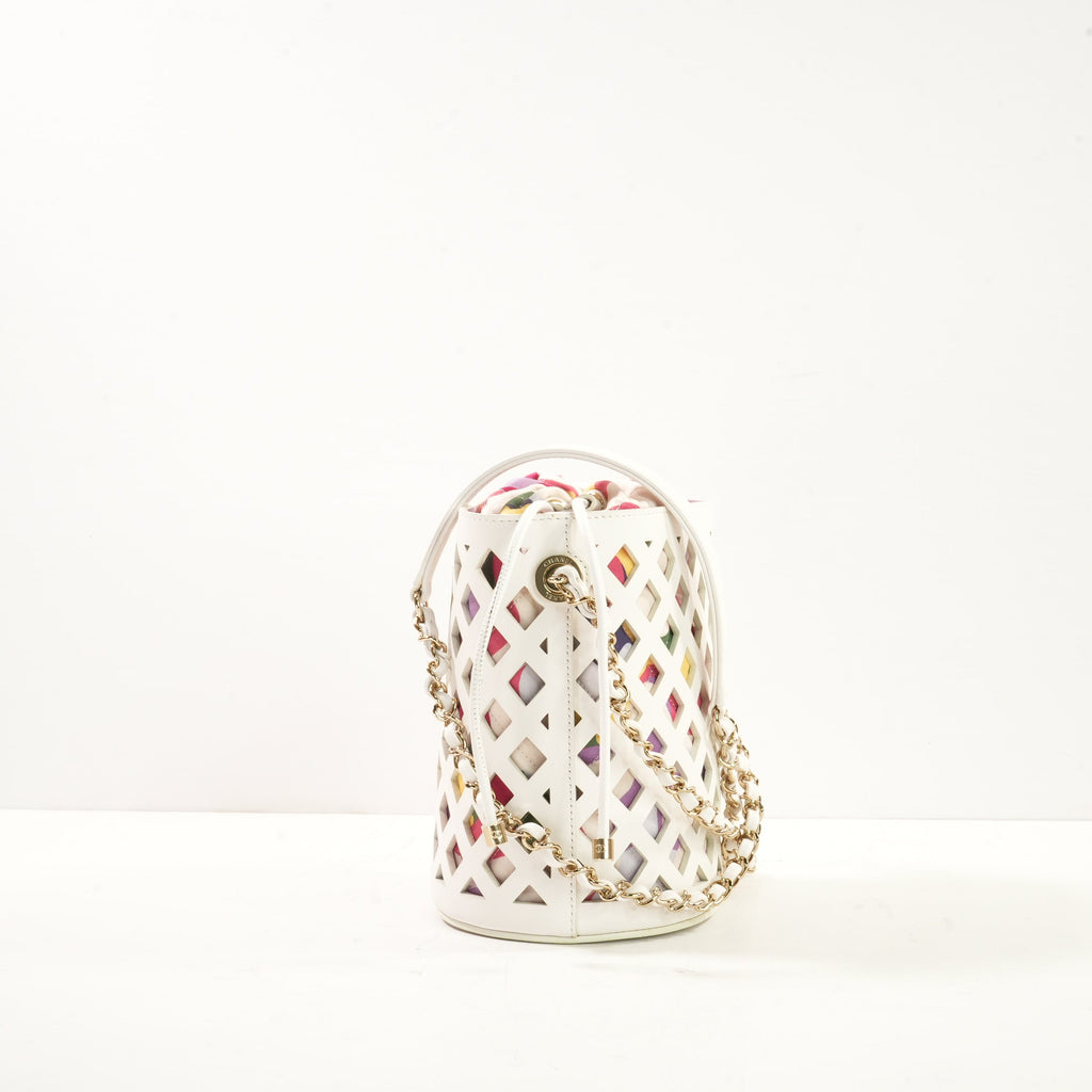 Chanel White See-Through Drawstring Bucket Bag
