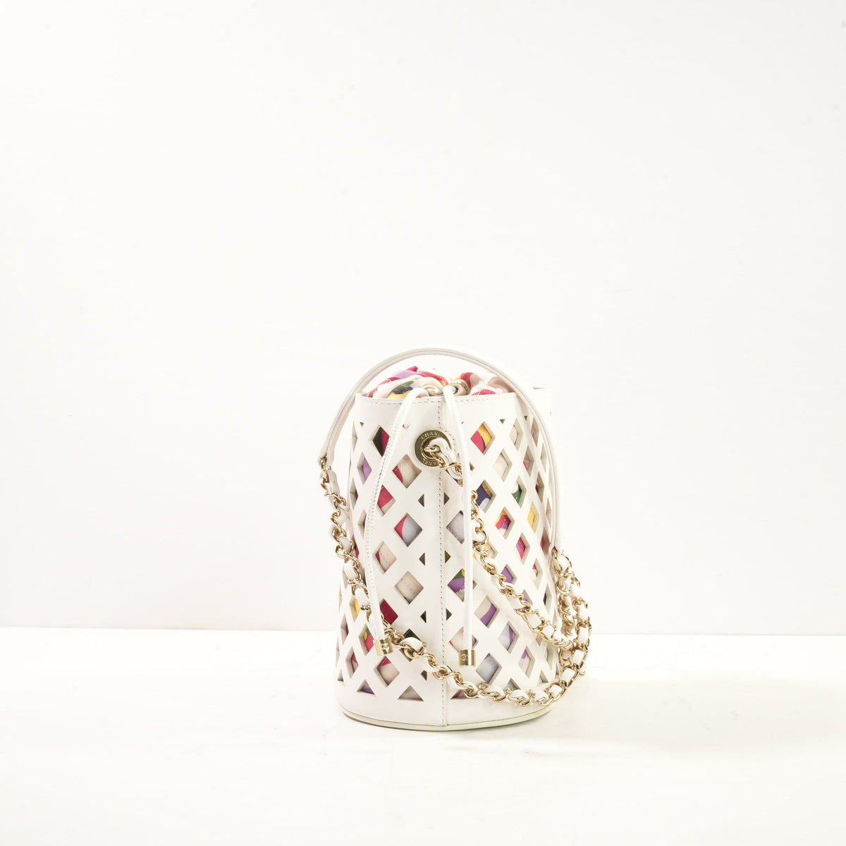 Chanel White See-Through Drawstring Bucket Bag