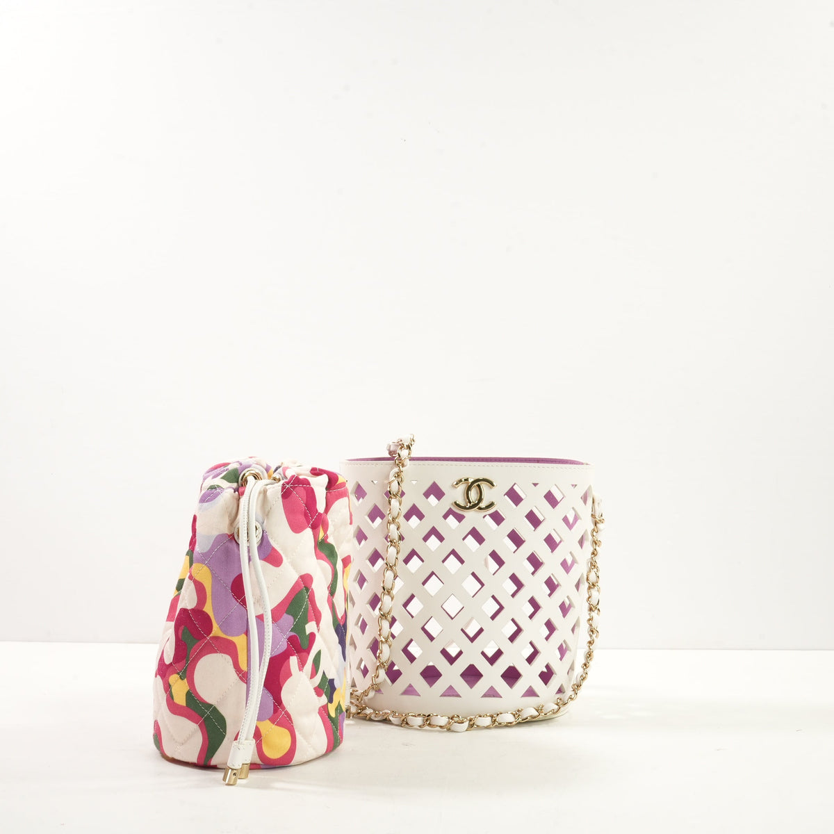 Chanel White See-Through Drawstring Bucket Bag