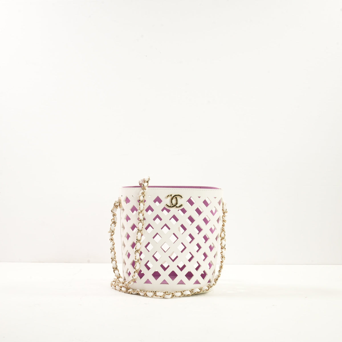 Chanel White See-Through Drawstring Bucket Bag
