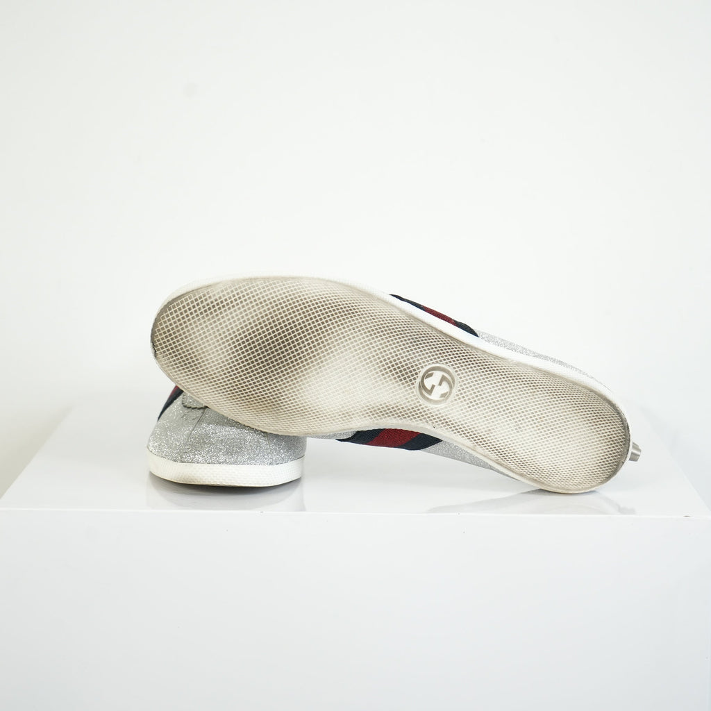 Gucci Silver Glitter Web Sneakers Size 39