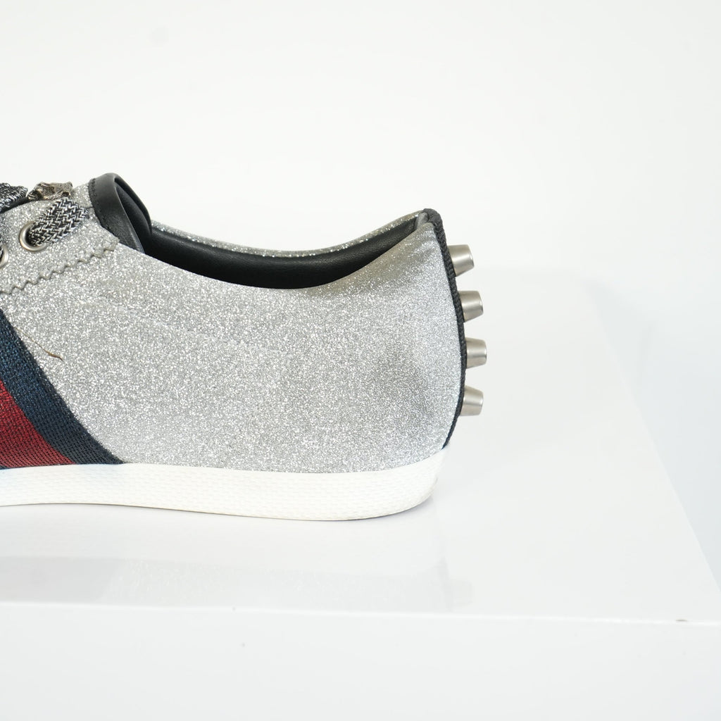 Gucci Silver Glitter Web Sneakers Size 39