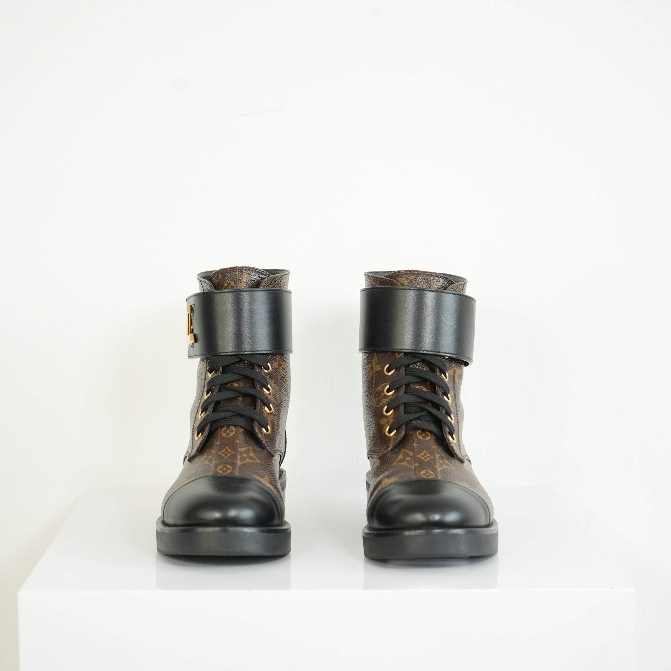 Louis Vuitton Flat Combat Boots Monogram Size 36 1/2 M
