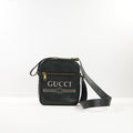 Gucci Black Grained Calffskin Leather Logo Print Messanger Bag